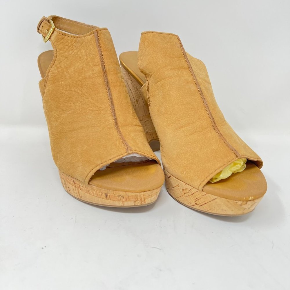 FRANCO SARTO Tan Suede Leather Wedge 5" Heel Open Toe Sandal Size 9.5M - Picture 5 of 16